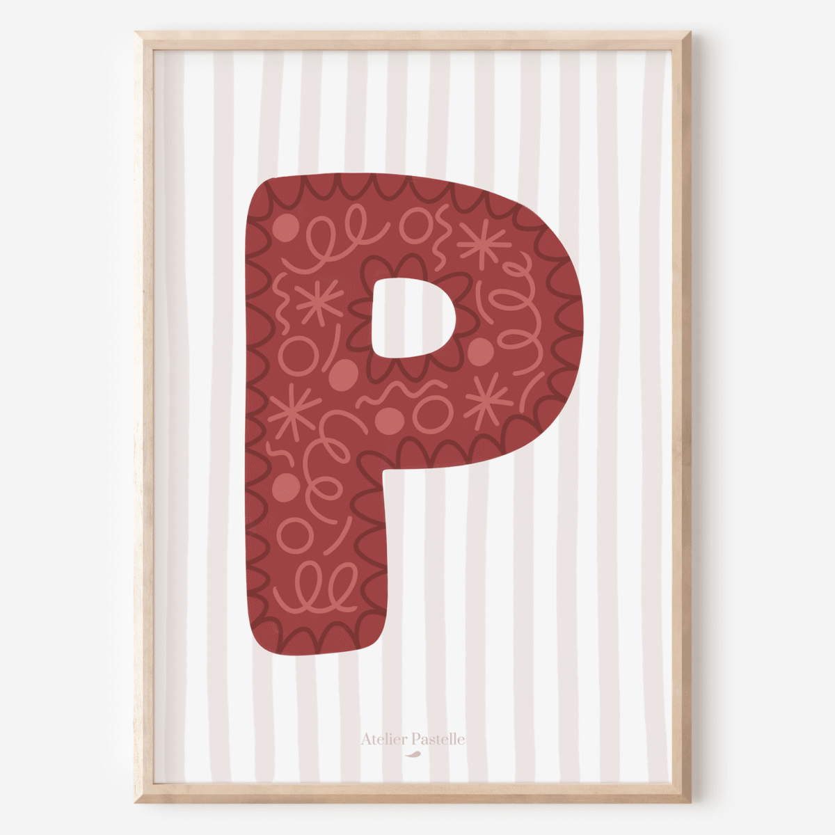 Affiche lettre P motif confettis bordeaux - collection Les Petites Initiales