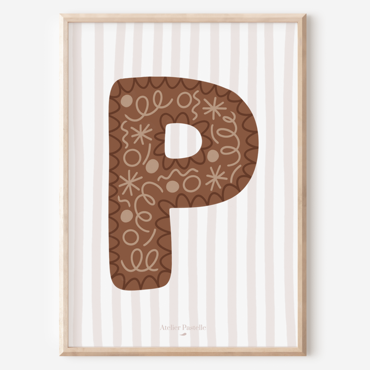 Affiche lettre P motif confettis marron - collection Les Petites Initiales