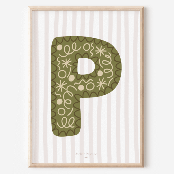 Affiche lettre P motif confettis vert - collection Les Petites Initiales