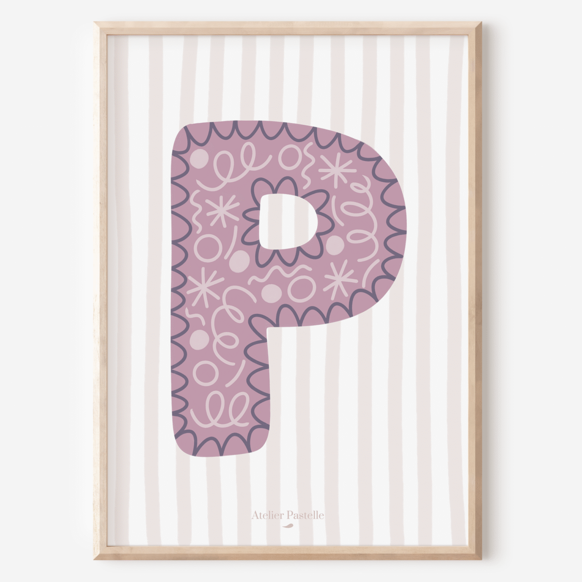 Affiche lettre P motif confettis violet - collection Les Petites Initiales