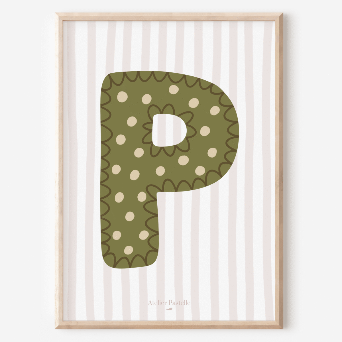 Affiche lettre P motif pois vert - collection Les Petites Initiales