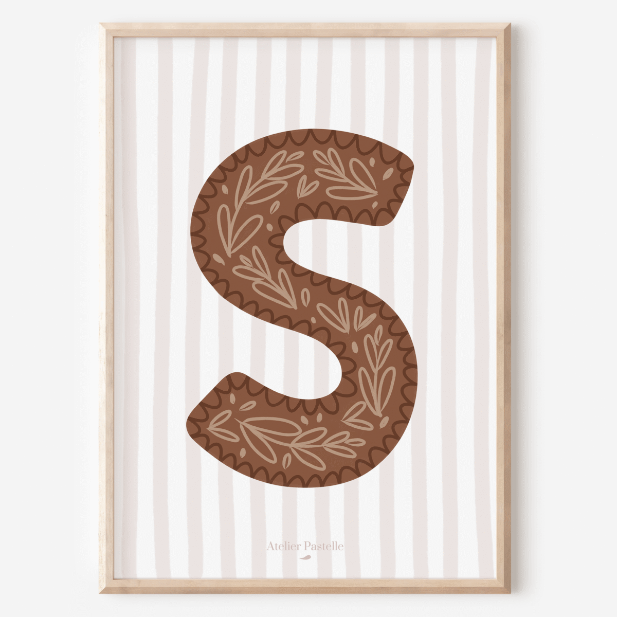 Affiche lettre S motif brindilles marron - collection Les Petites Initiales