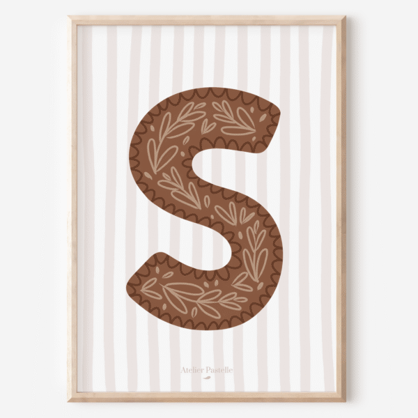 Affiche lettre S motif brindilles marron - collection Les Petites Initiales