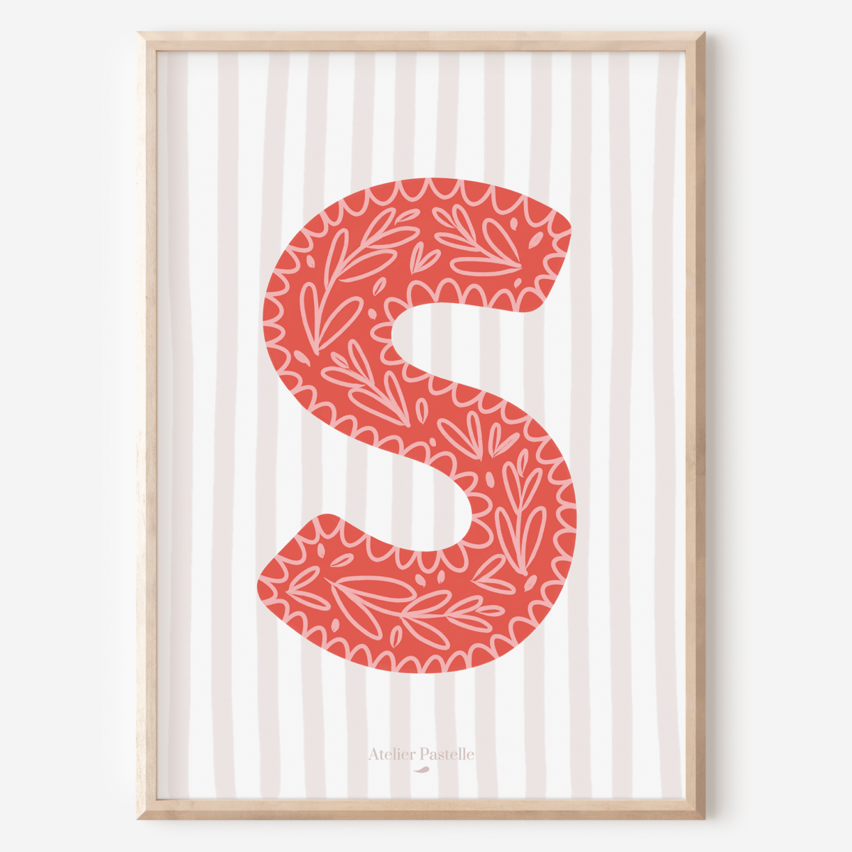 Affiche lettre S motif brindilles rouge - collection Les Petites Initiales