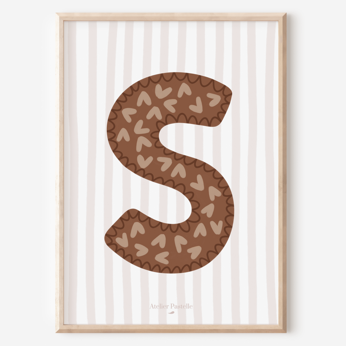 Affiche lettre S motif coeurs marron - collection Les Petites Initiales