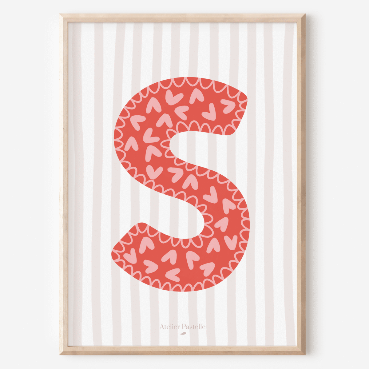 Affiche lettre S motif coeurs rouge - collection Les Petites Initiales