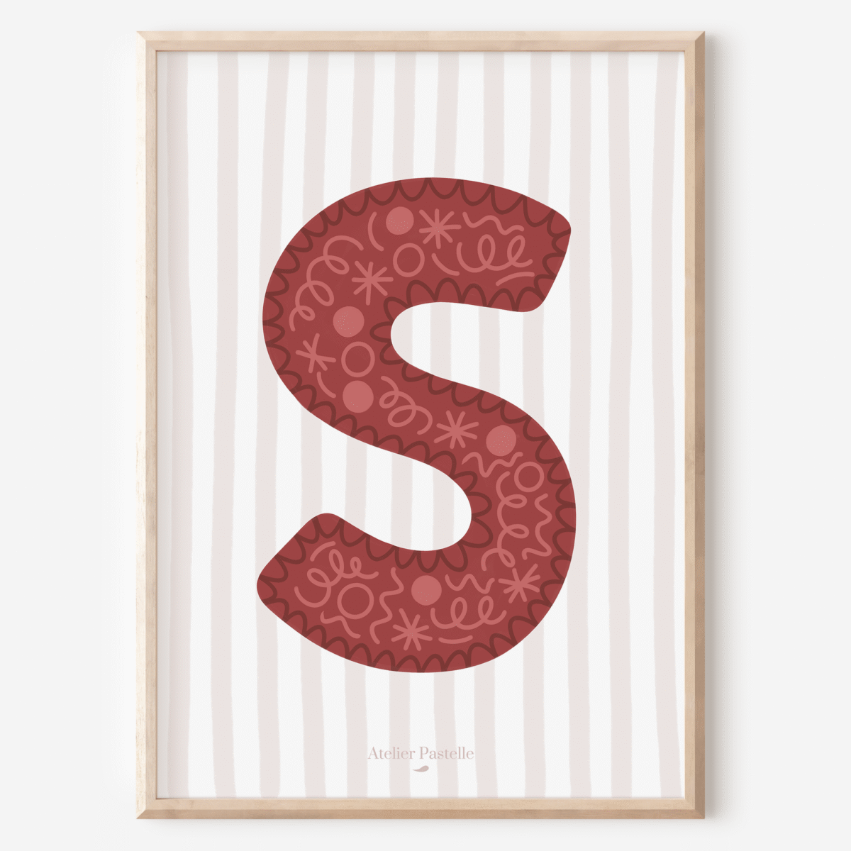 Affiche lettre S motif confettis bordeaux - collection Les Petites Initiales