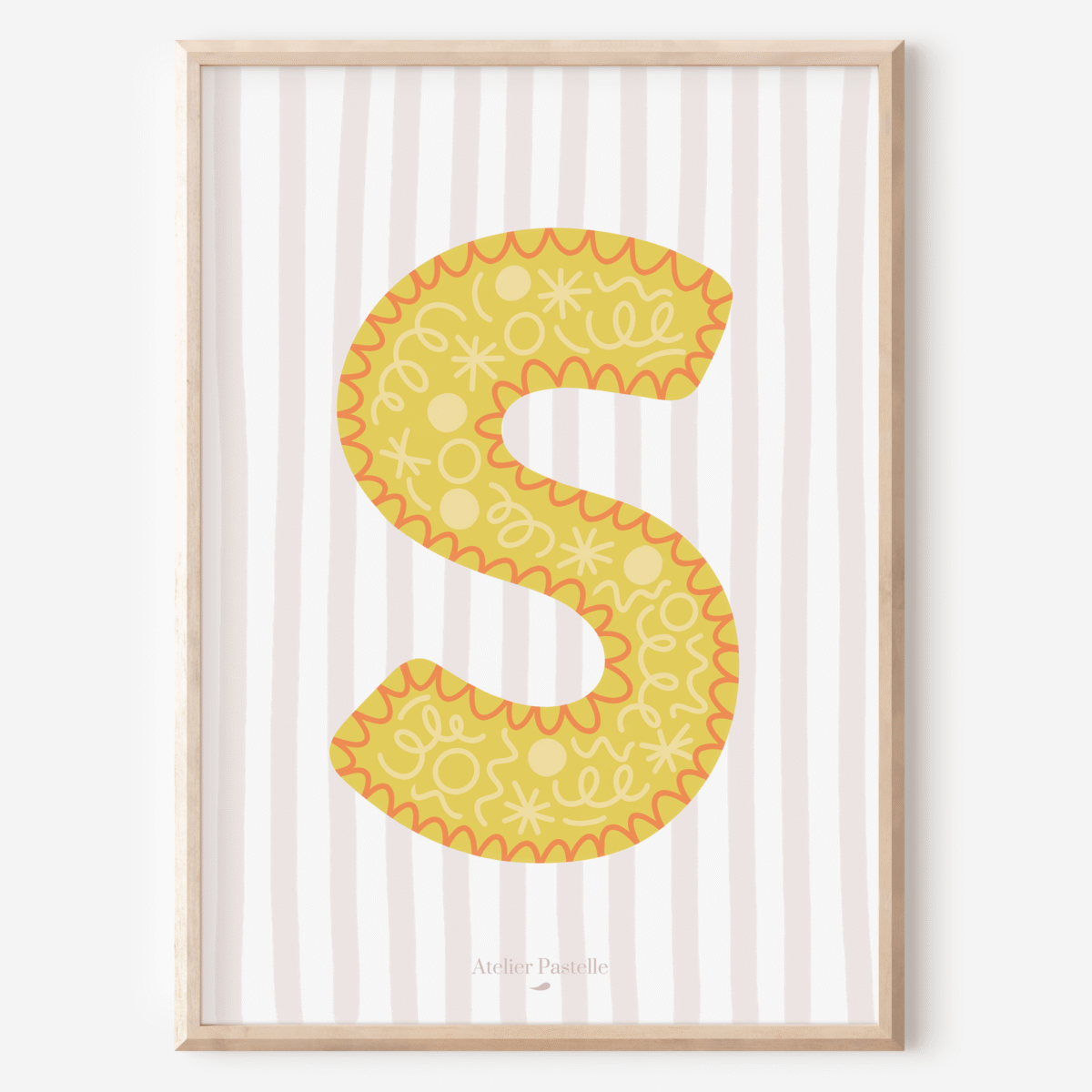 Affiche lettre S motif confettis jaune - collection Les Petites Initiales