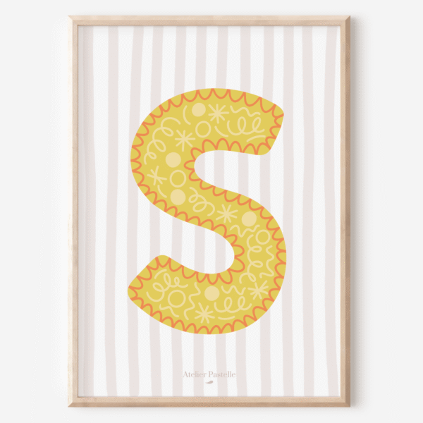 Affiche lettre S motif confettis jaune - collection Les Petites Initiales