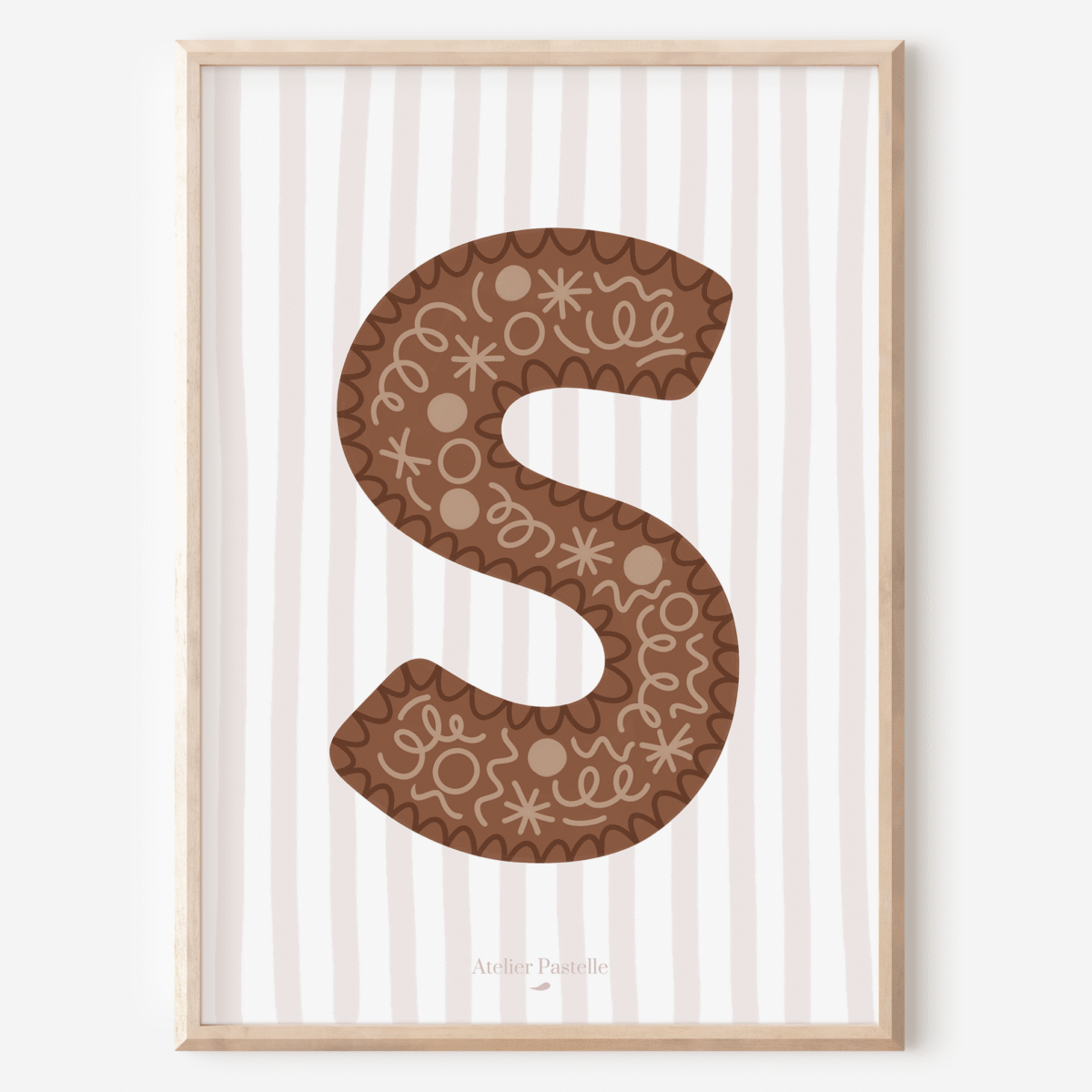 Affiche lettre S motif confettis marron - collection Les Petites Initiales