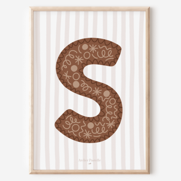 Affiche lettre S motif confettis marron - collection Les Petites Initiales