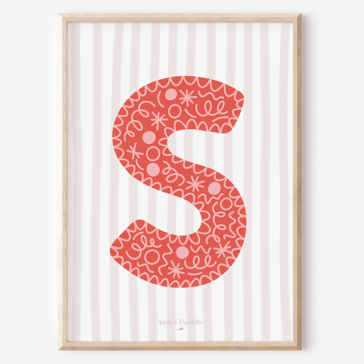 Affiche lettre S motif confettis rouge - collection Les Petites Initiales