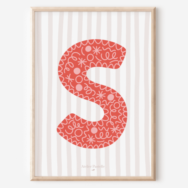 Affiche lettre S motif confettis rouge - collection Les Petites Initiales