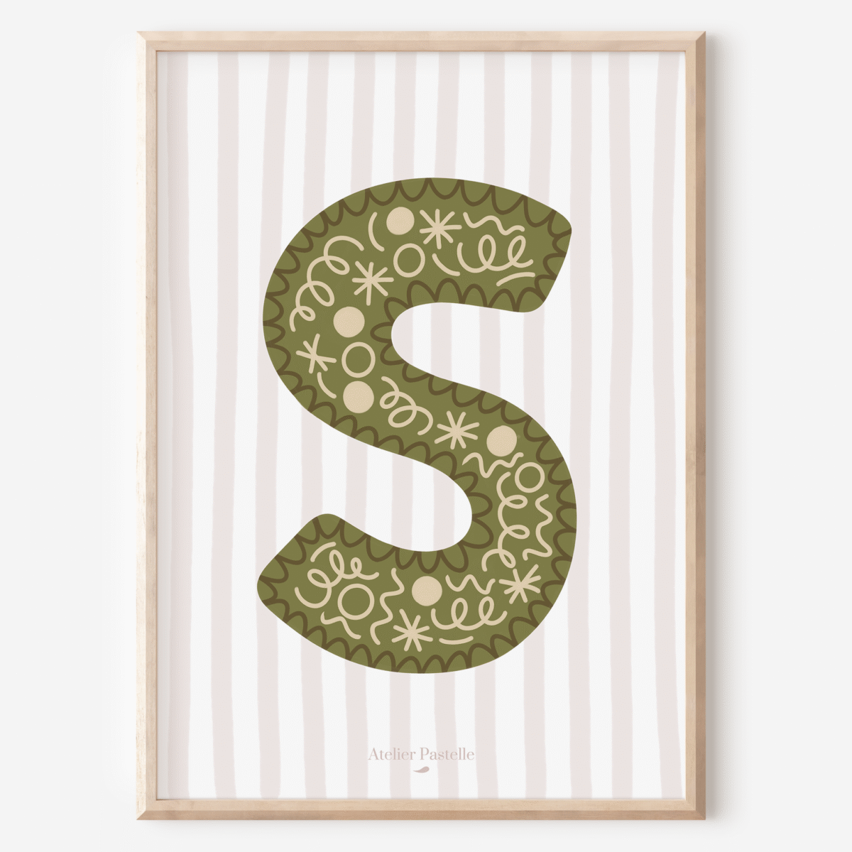 Affiche lettre S motif confettis vert - collection Les Petites Initiales