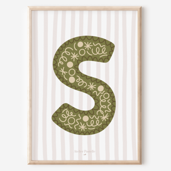 Affiche lettre S motif confettis vert - collection Les Petites Initiales