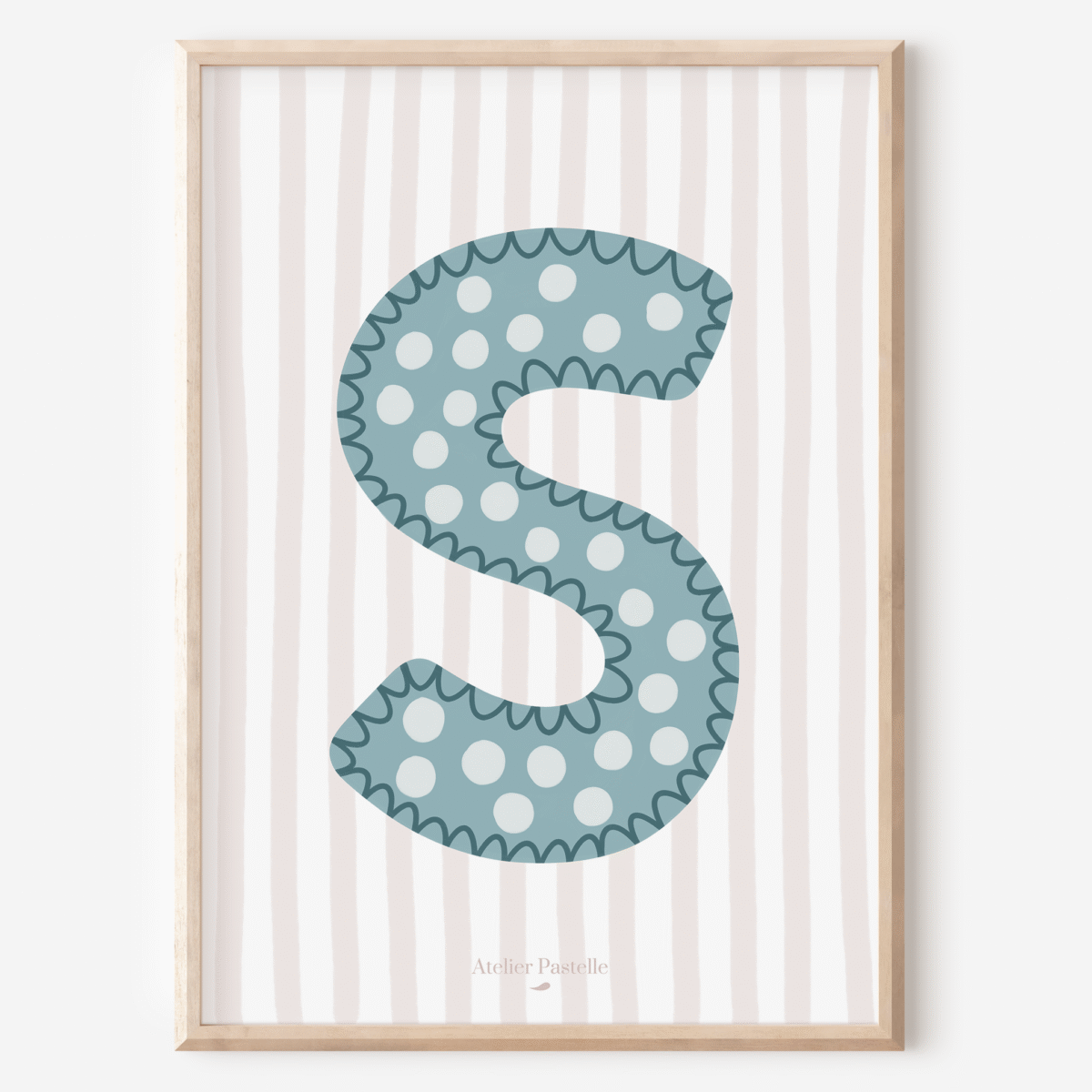 Affiche lettre S motif pois bleu clair - collection Les Petites Initiales