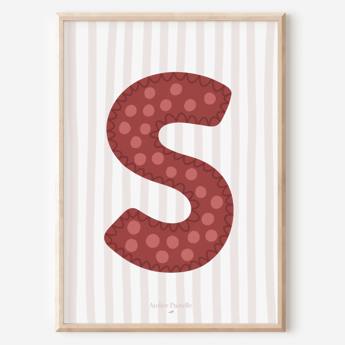 Affiche lettre S motif pois bordeaux - collection Les Petites Initiales