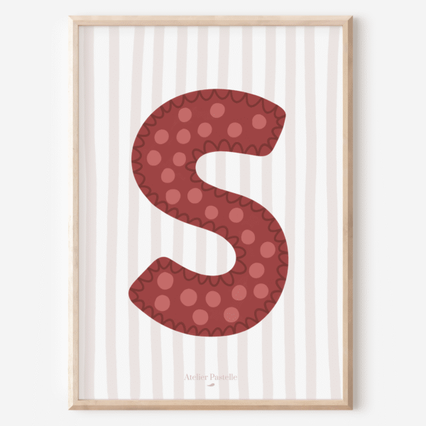 Affiche lettre S motif pois bordeaux - collection Les Petites Initiales