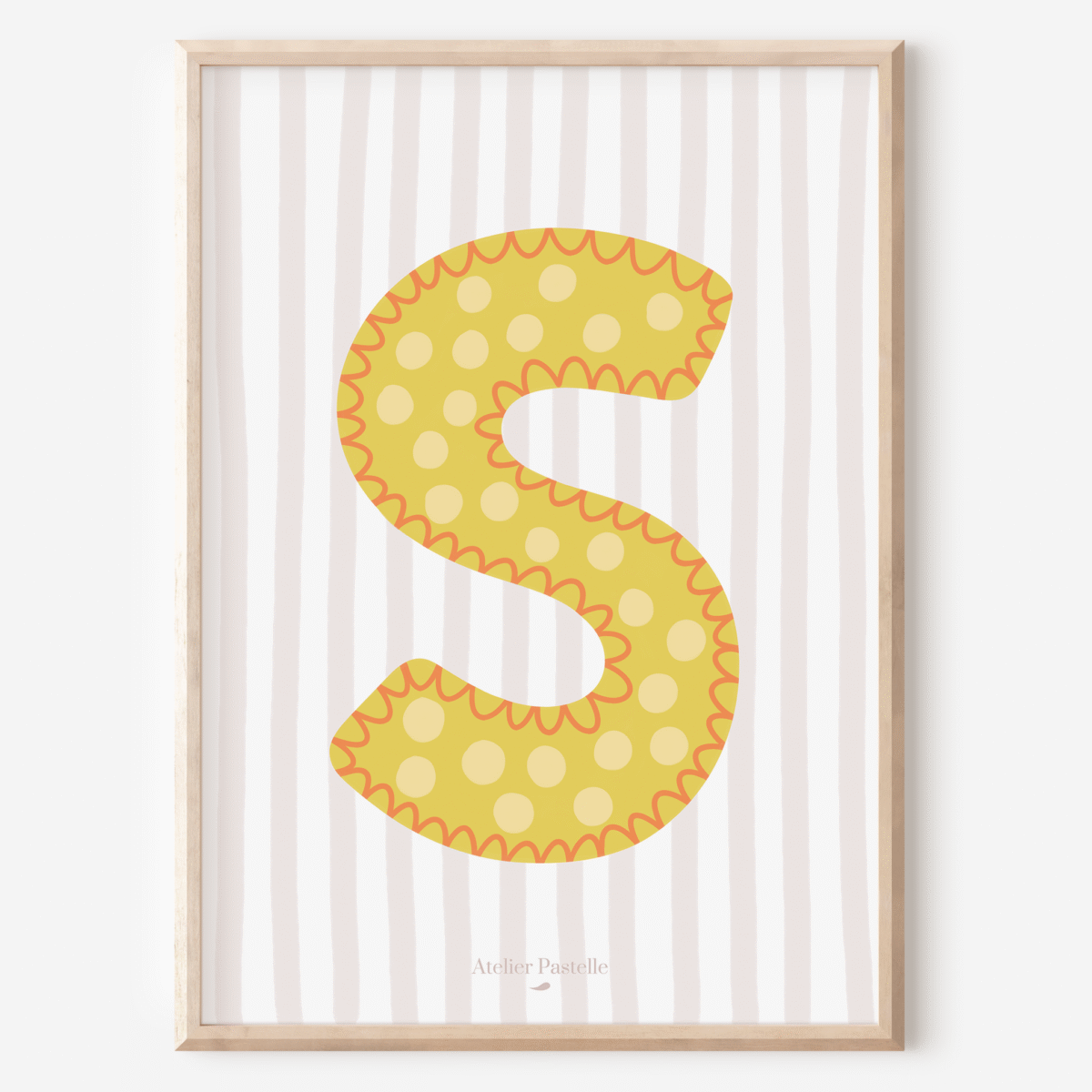 Affiche lettre S motif pois jaune - collection Les Petites Initiales