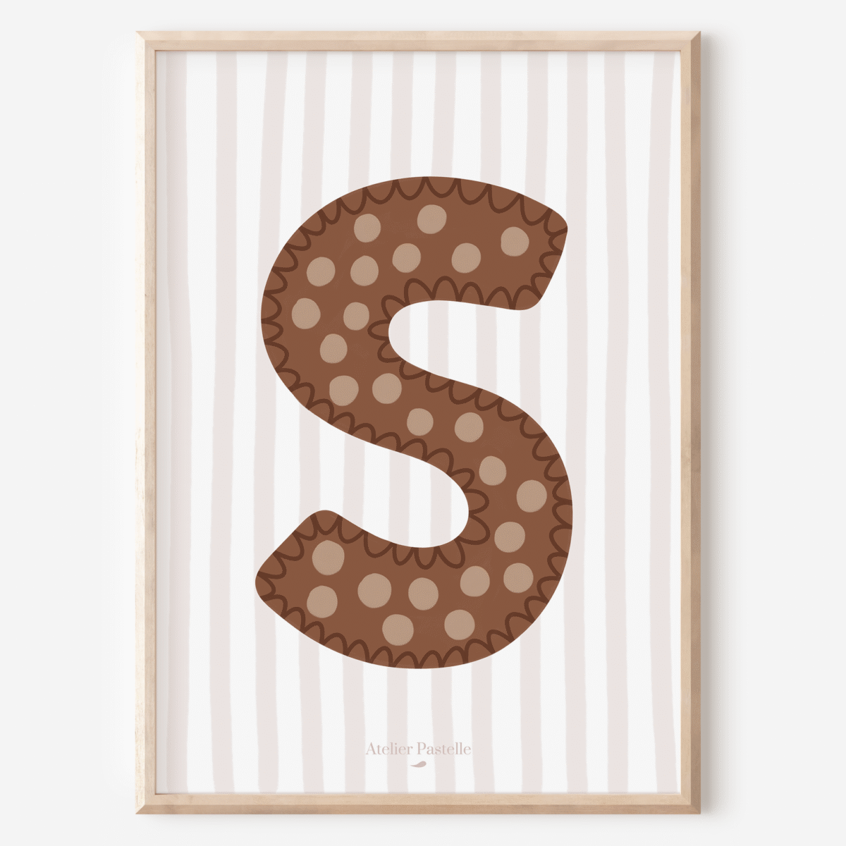 Affiche lettre S motif pois marron - collection Les Petites Initiales