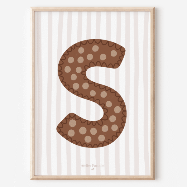 Affiche lettre S motif pois marron - collection Les Petites Initiales