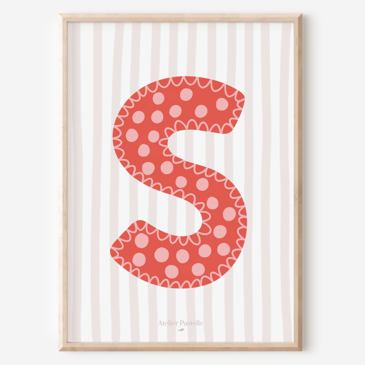 Affiche lettre S motif pois rouge - collection Les Petites Initiales