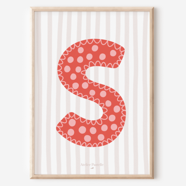 Affiche lettre S motif pois rouge - collection Les Petites Initiales