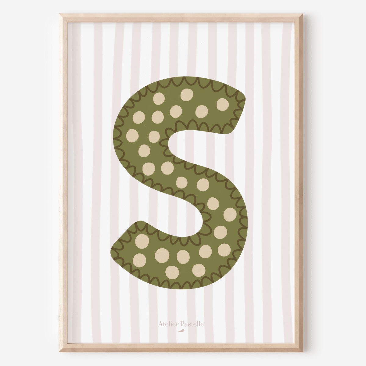 Affiche lettre S motif pois vert - collection Les Petites Initiales