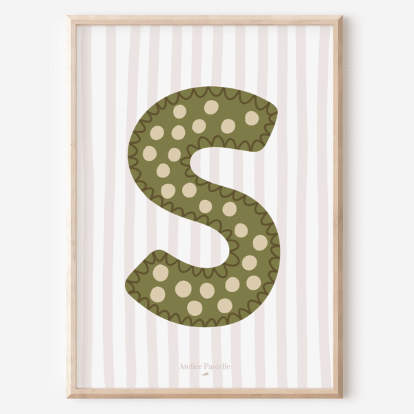 Affiche lettre S motif pois vert - collection Les Petites Initiales