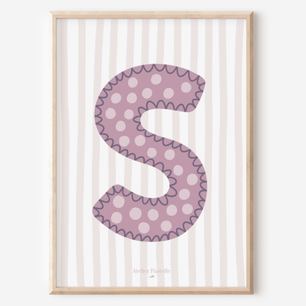 Affiche lettre S motif pois violet - collection Les Petites Initiales