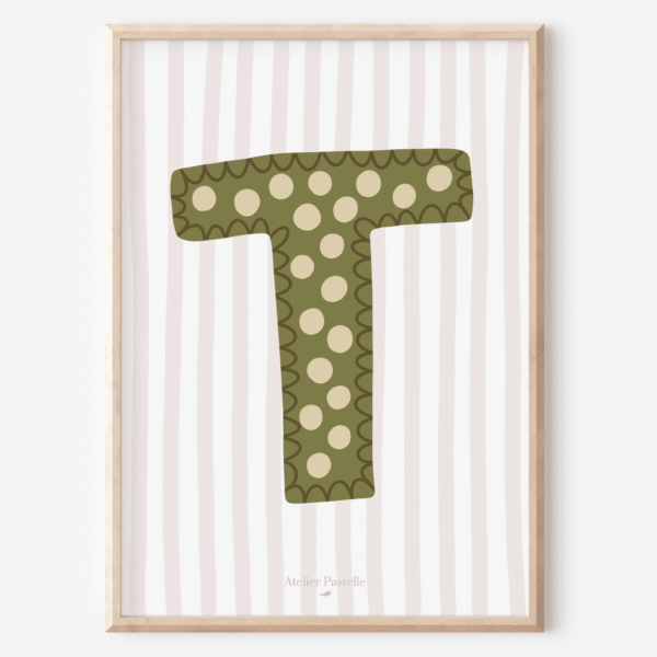 Affiche lettre T motif pois vert - collection Les Petites Initiales