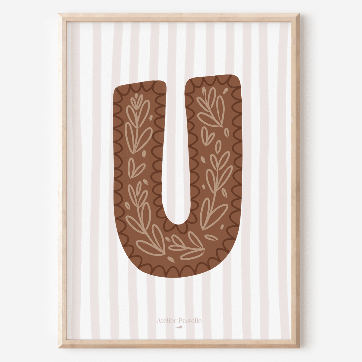 Affiche lettre U motif brindilles marron - collection Les Petites Initiales