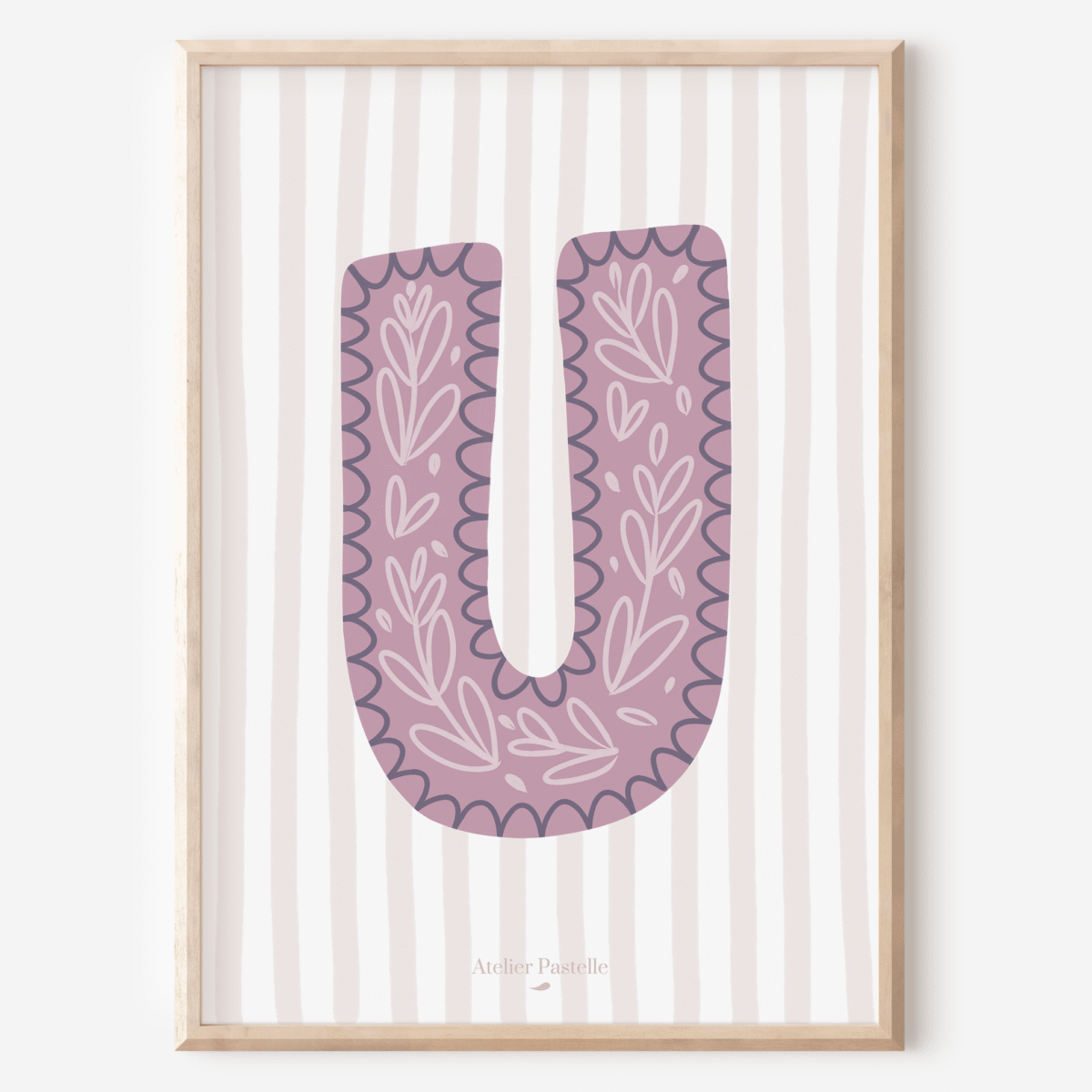 Affiche lettre U motif brindilles violet - collection Les Petites Initiales