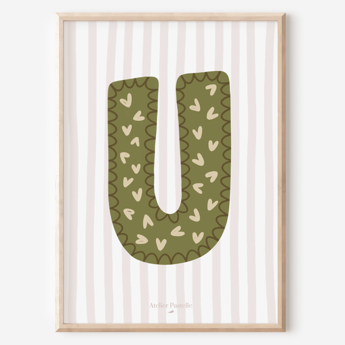 Affiche lettre U motif coeurs vert - collection Les Petites Initiales