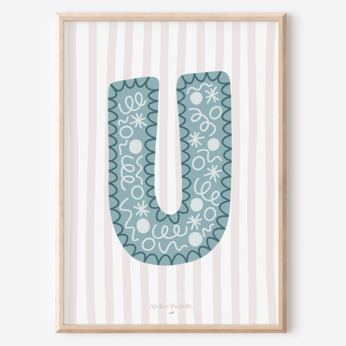 Affiche lettre U motif confettis bleu clair - collection Les Petites Initiales