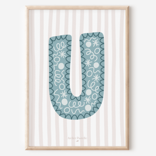 Affiche lettre U motif confettis bleu clair - collection Les Petites Initiales