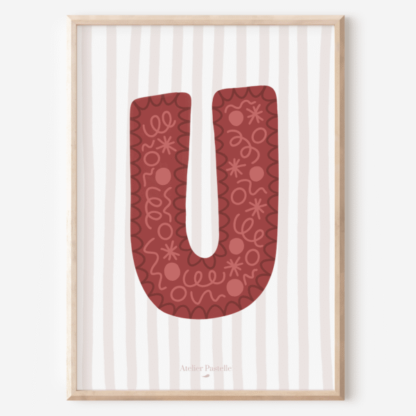 Affiche lettre U motif confettis bordeaux - collection Les Petites Initiales