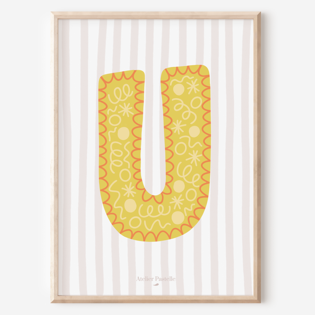 Affiche lettre U motif confettis jaune - collection Les Petites Initiales