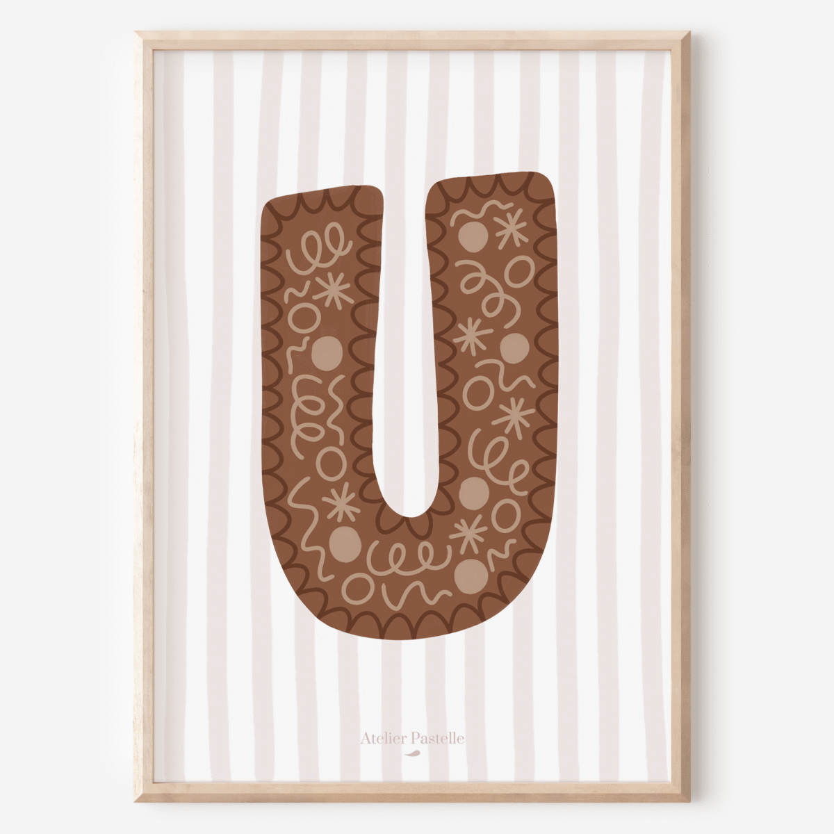 Affiche lettre U motif confettis marron - collection Les Petites Initiales