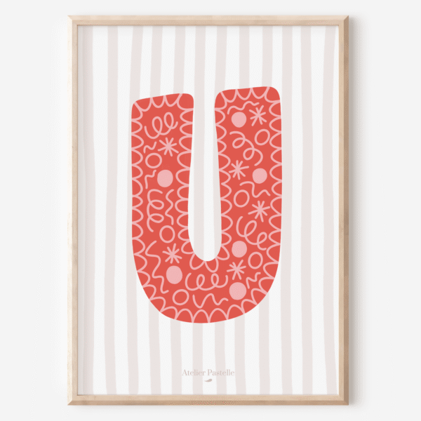 Affiche lettre U motif confettis rouge - collection Les Petites Initiales
