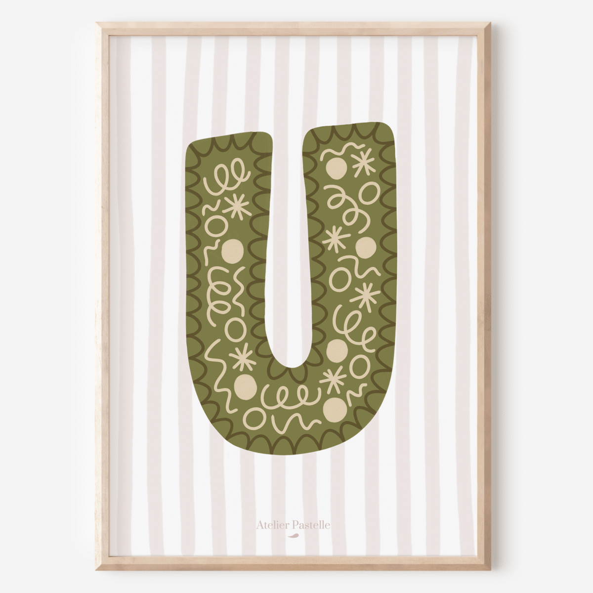 Affiche lettre U motif confettis vert - collection Les Petites Initiales