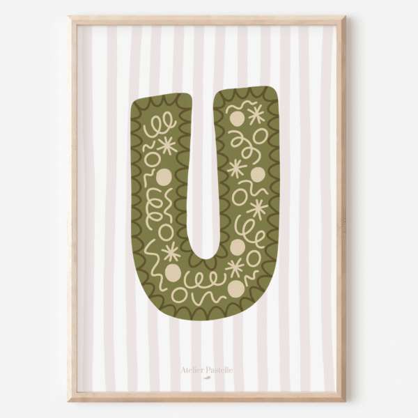Affiche lettre U motif confettis vert - collection Les Petites Initiales
