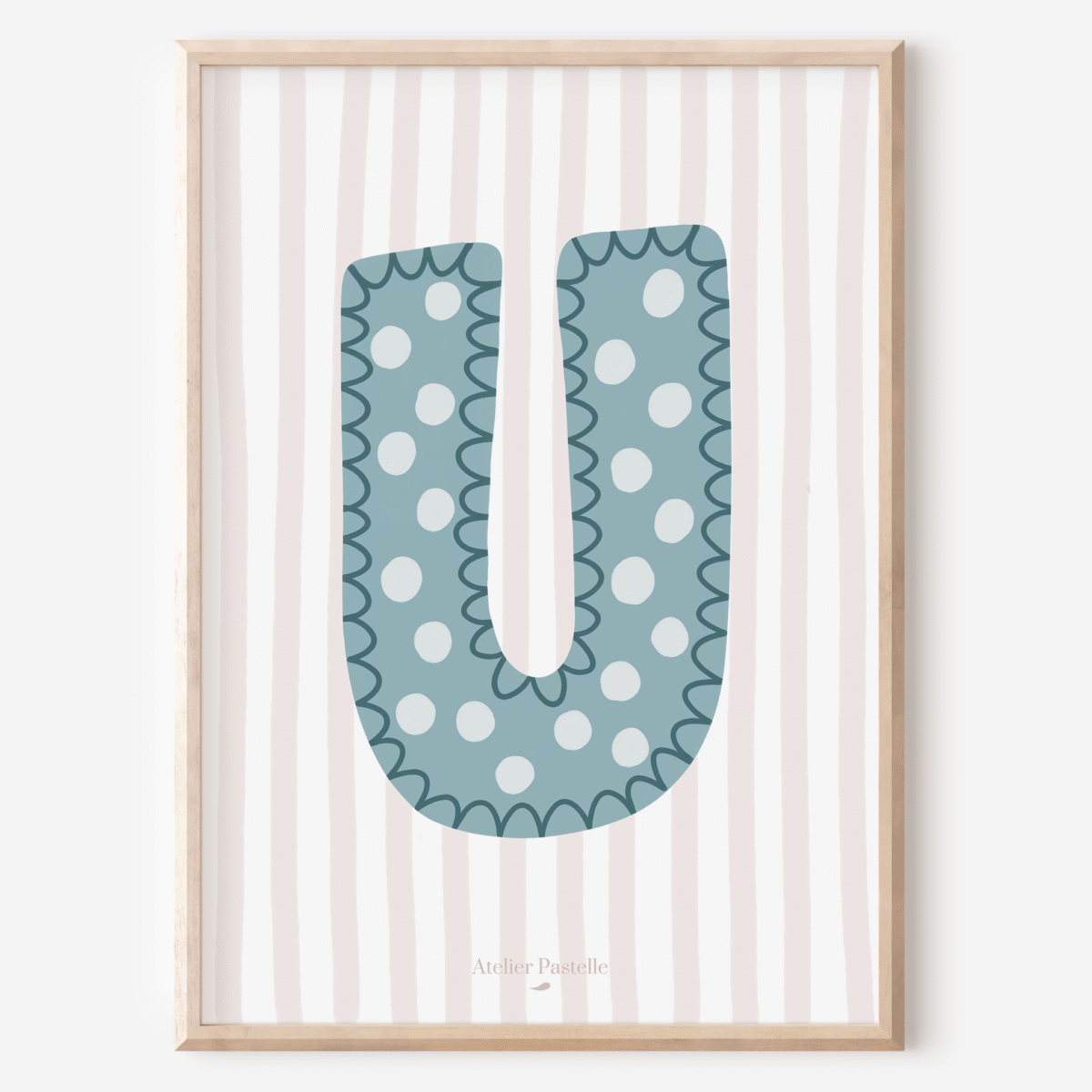 Affiche lettre U motif pois bleu clair - collection Les Petites Initiales