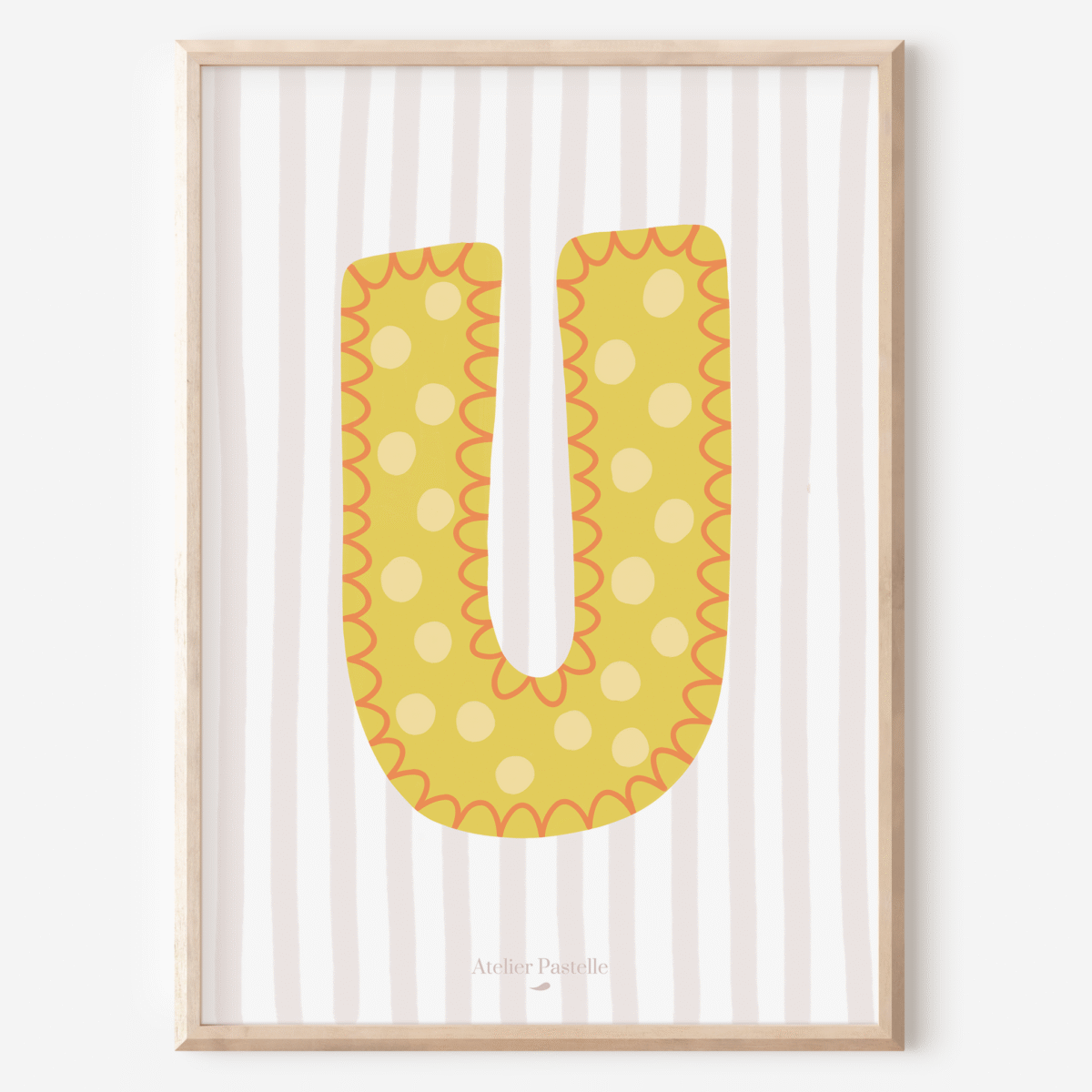 Affiche lettre U motif pois jaune - collection Les Petites Initiales
