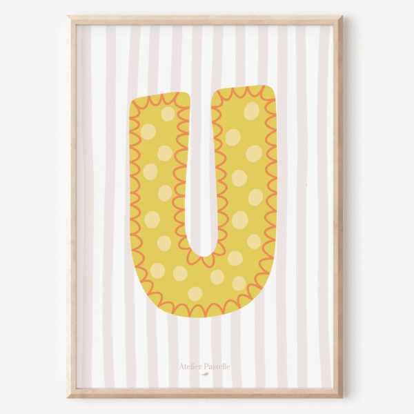 Affiche lettre U motif pois jaune - collection Les Petites Initiales