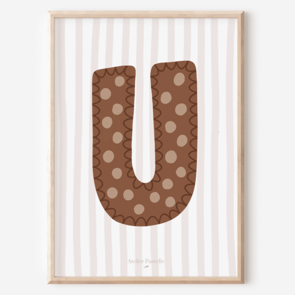 Affiche lettre U motif pois marron - collection Les Petites Initiales