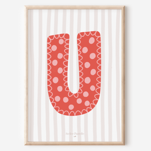 Affiche lettre U motif pois rouge - collection Les Petites Initiales