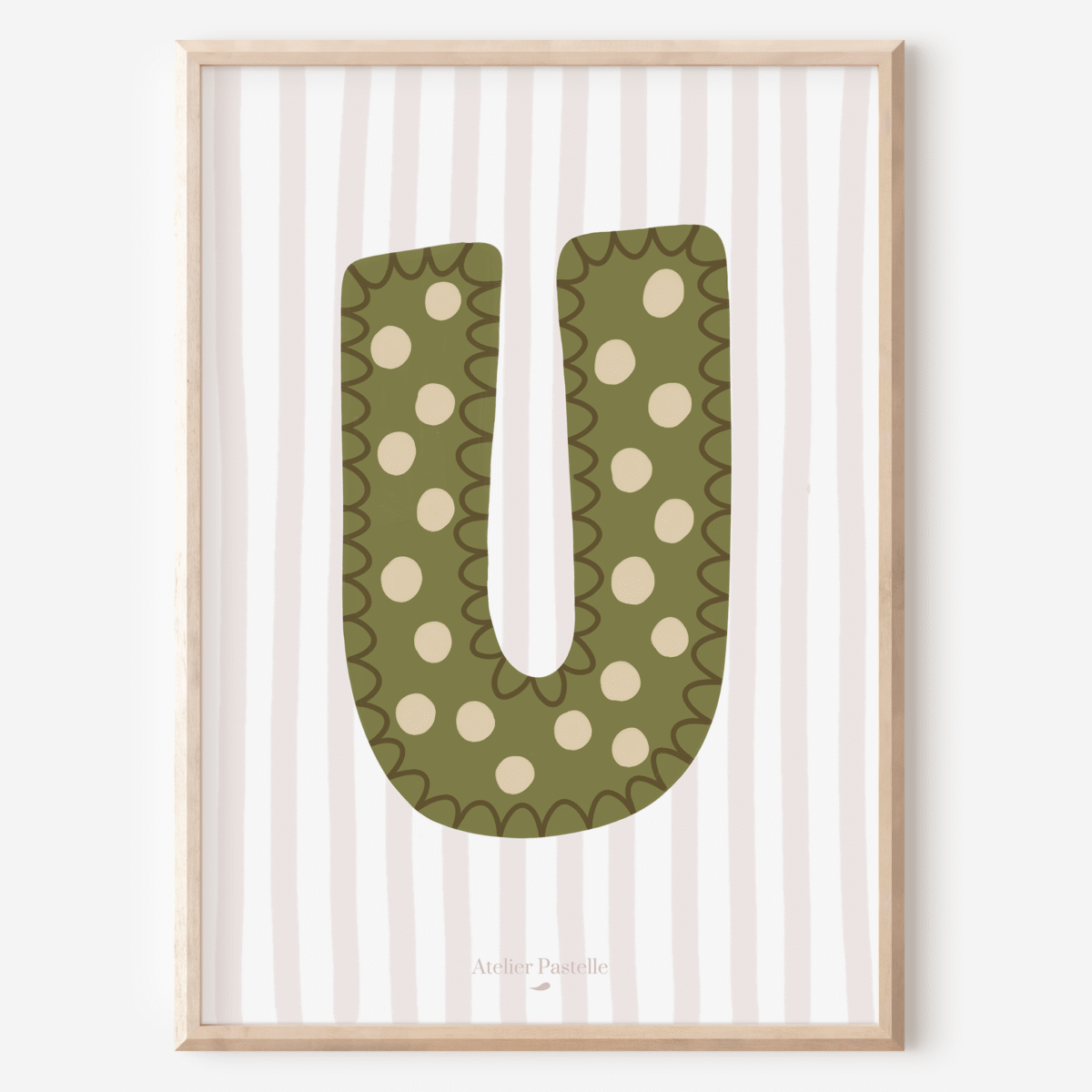 Affiche lettre U motif pois vert - collection Les Petites Initiales