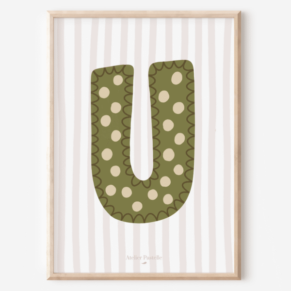 Affiche lettre U motif pois vert - collection Les Petites Initiales