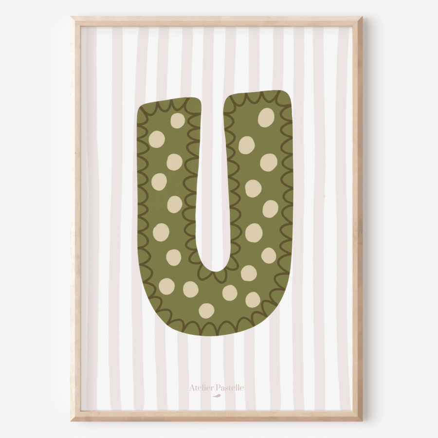 Affiche lettre U motif pois vert - collection Les Petites Initiales